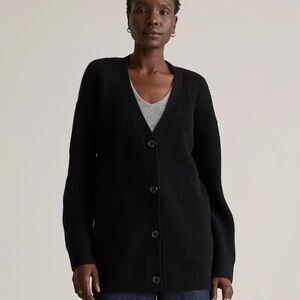 Mongolian Cashmere Oversized Boyfriend Cardigan Sweater - Black Size XL